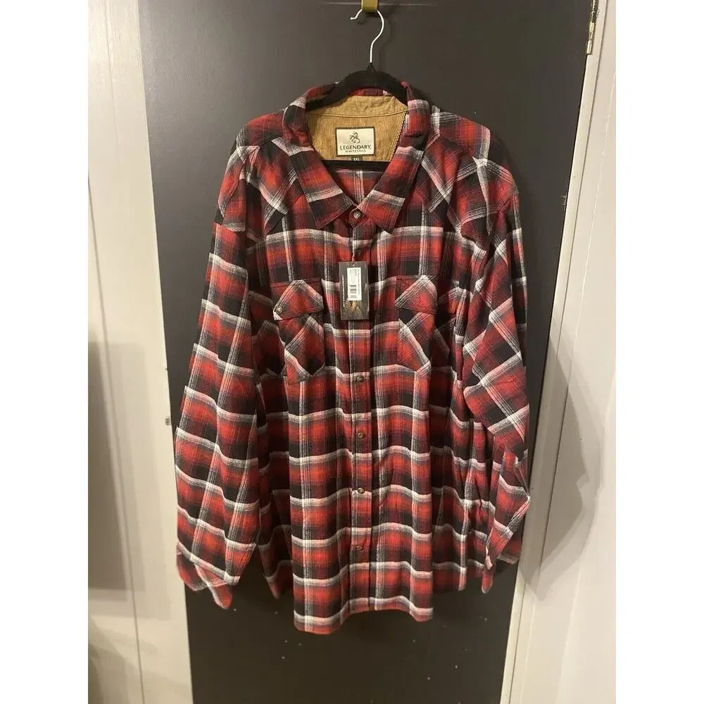 Legendary Whitetails Shirt Mens 5XL Red Flannel Shotgun Pearl Snap Stockyard